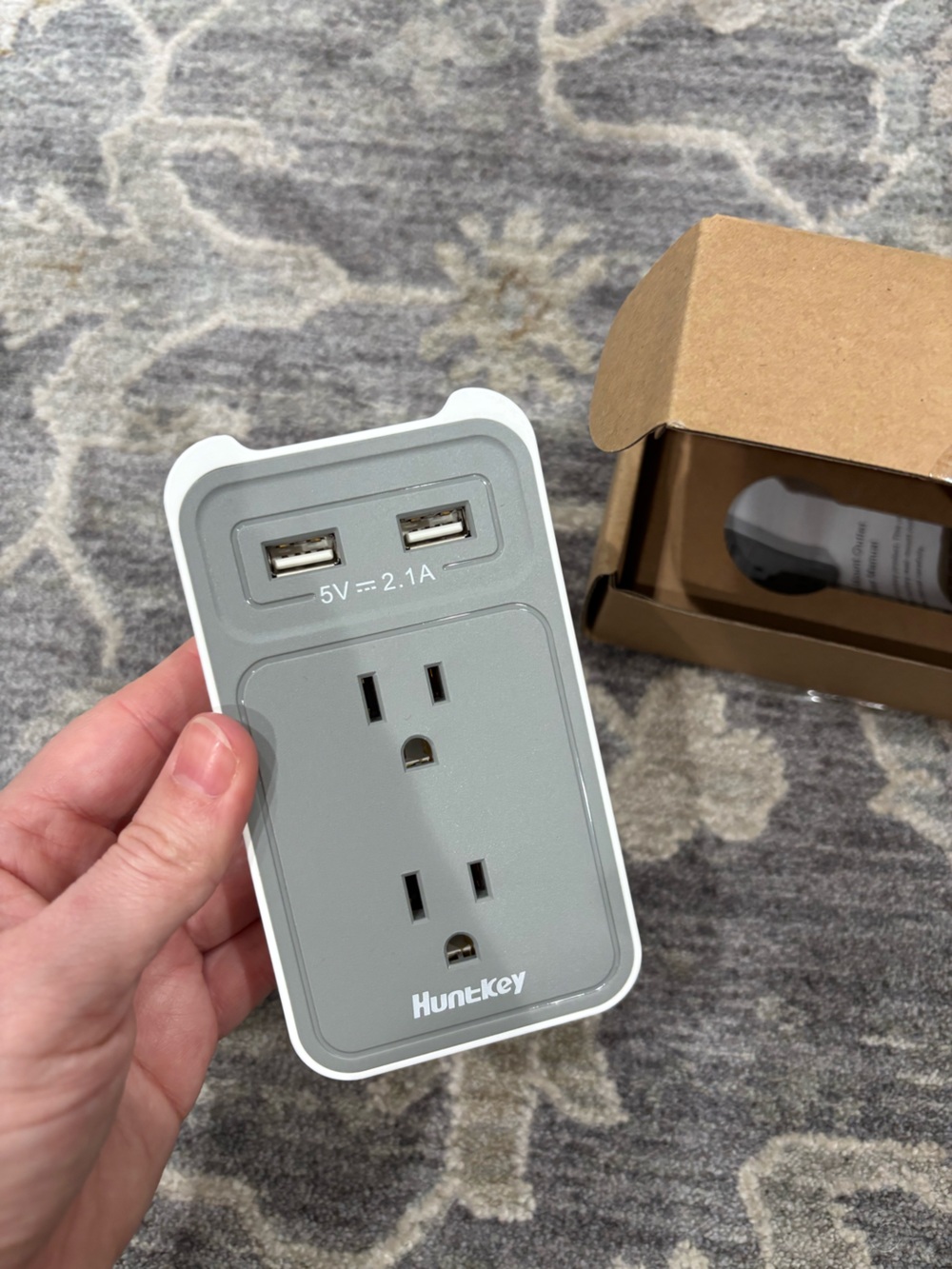 2-Outlet Wall Charger with Dual USB Ports - Gray/White